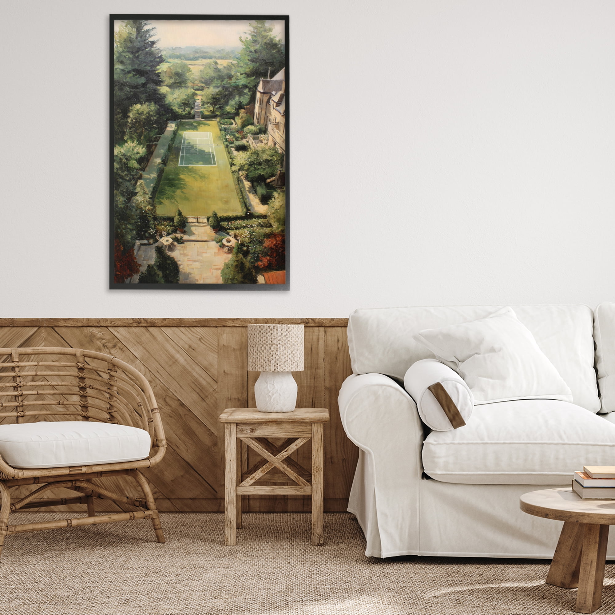 Stupell Industries Vintage Tennis At The Manor Black Framed Giclee Art, design by Petal Prints Design