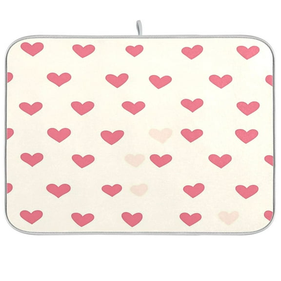 Dish Drying Mat for Kitchen Counter | Reversible, Super Absorbent & Hanging | 16x18 / 18x24 Inch (S/M)，Pink Hearts