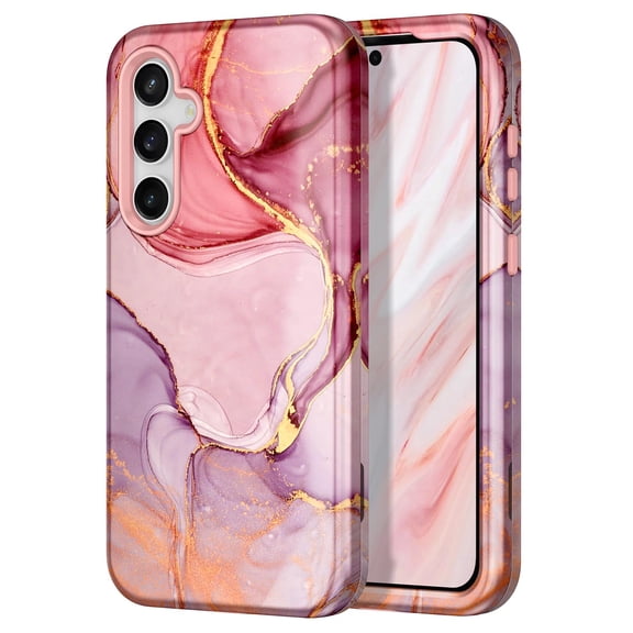 CASEFIV for Samsung Galaxy S23 FE 5G Case,Heavy Duty Full Body Shockproof Dustproof Protection 3 in 1 Slim Thin Anti-Scratch Marble Cover for Women Girls,Rose Gold Marble