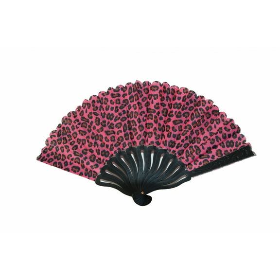 Leopard Style Hand Fan with Black Slab-pink