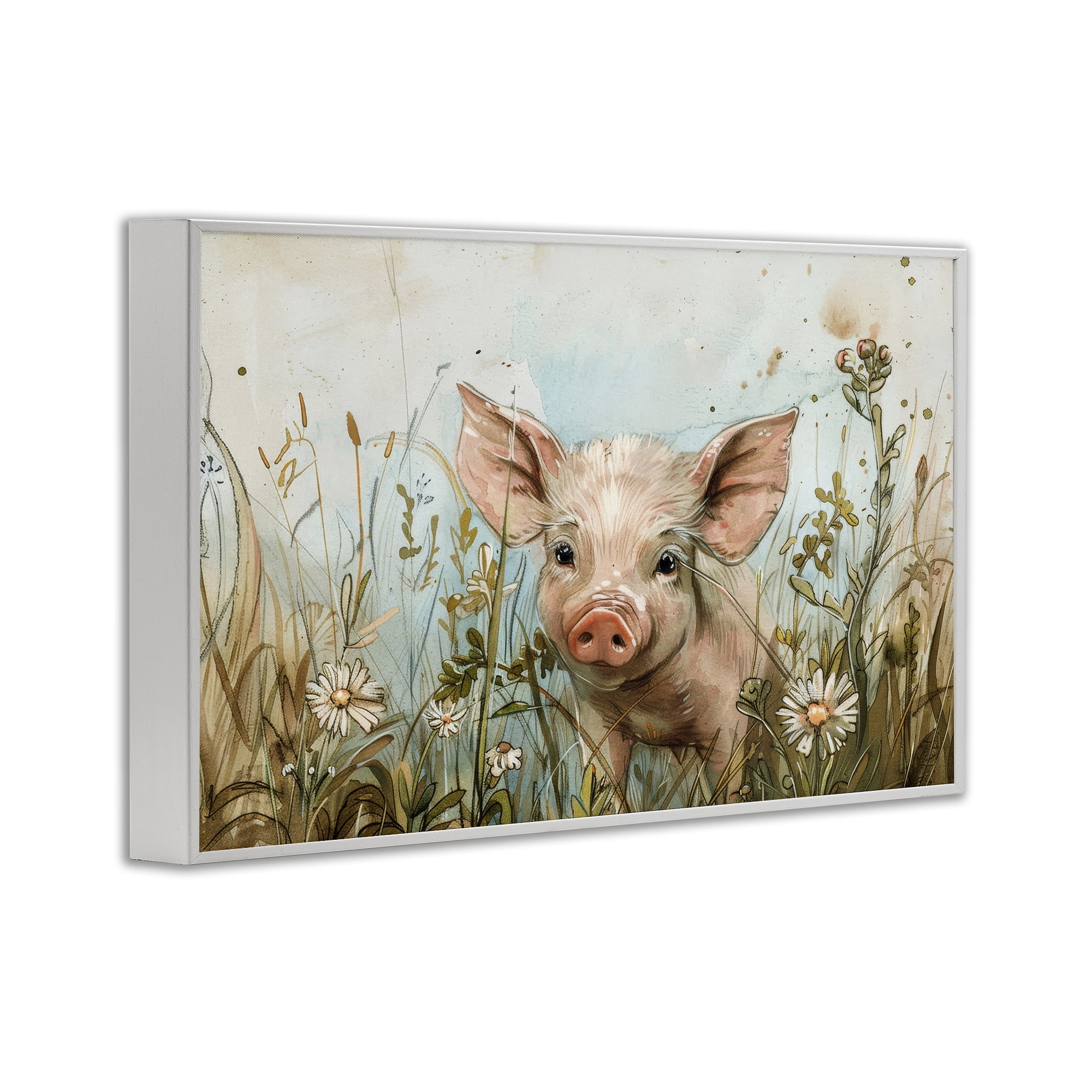 Stupell Industries Piglet Among Flowers Animals & Insects Painting White Framed Art Print Wall Art, 30 x 20