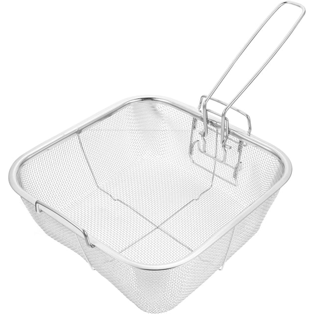Huggegwe Panier à Frire en Acier Inoxydable avec Poignée Panier à Frire Carré Panier à Frire en Maille Panier à Frites Passoire pour Servir des Aliments CA919-100143