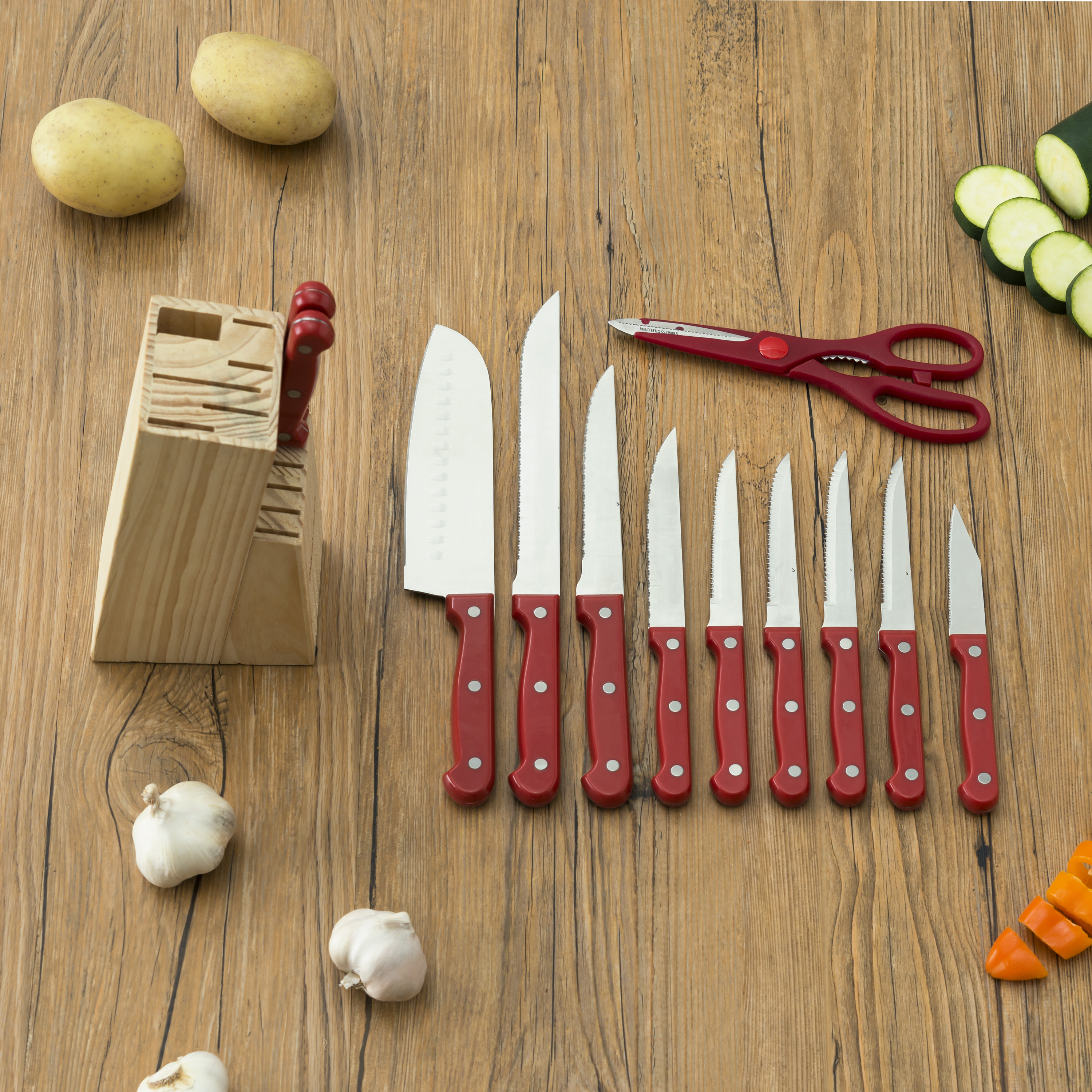 Masterchef 13-Piece Knife Set with Block, Red