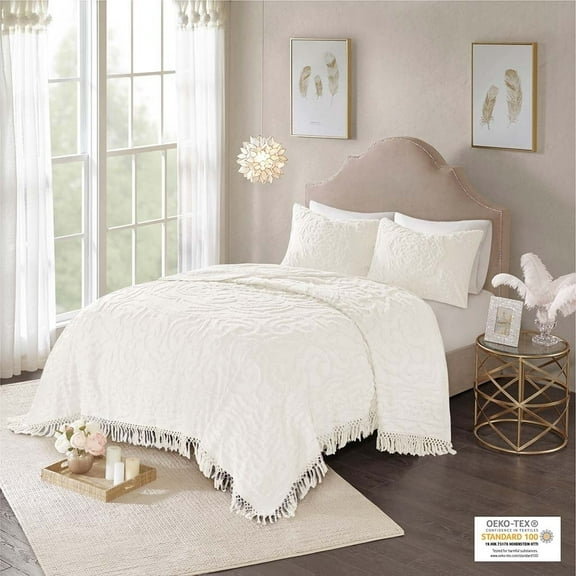 Madison Park Laetitia Medallion Pattern 2-Piece Twin/Twin XL Chenille Coverlet Mini Set, Off-White