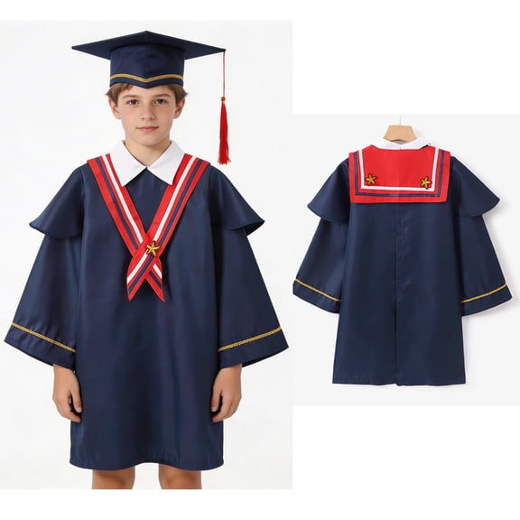 Unisex Grad Gowns Middle School Graduation Cap and Gown Kindergarten Blue Cap and Gown for Kids Girls Graduation Dress 14-15 Years