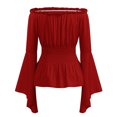 thumbnail image 3 of IWEMEK Women's Tops Fashion Dressy Renaissance Costume for Woman Victorian Red Off Shoulder Blouses Trumpet Sleeve Shirts, 3 of 6