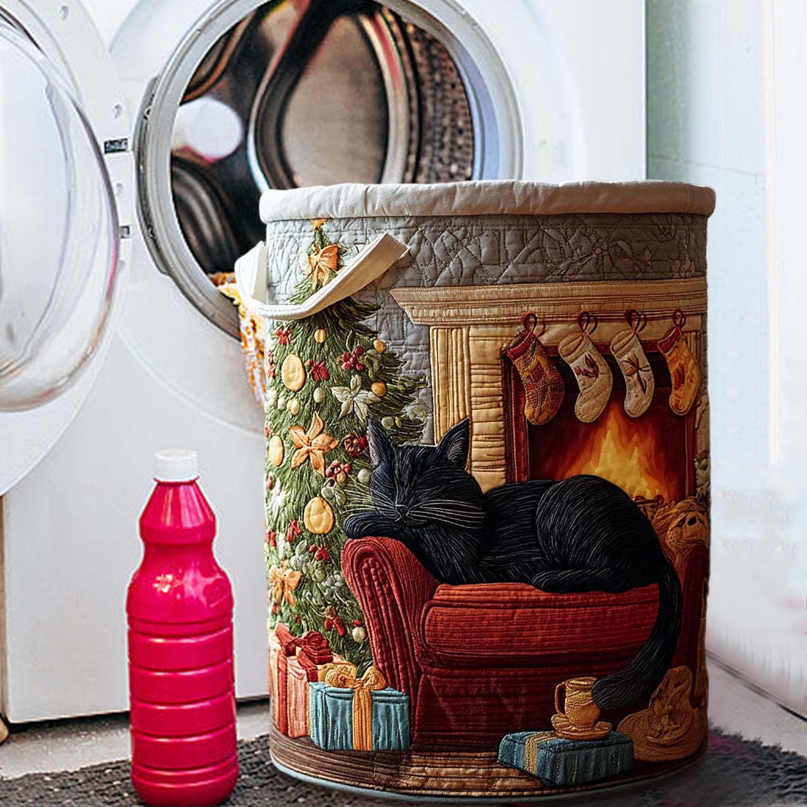 Laundry Organizer Bin, Quilted Embroidered Storage Basket, Foldable Fabric Hamper, Dirty Clothes Holder for Bedroom Bathroom Closet
