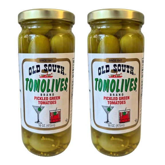 Old South Tomolives Pickled Green Tomatoes (2 Pack, 16 oz each) bundled with 4 count Lara's Gourmet Passion coasters