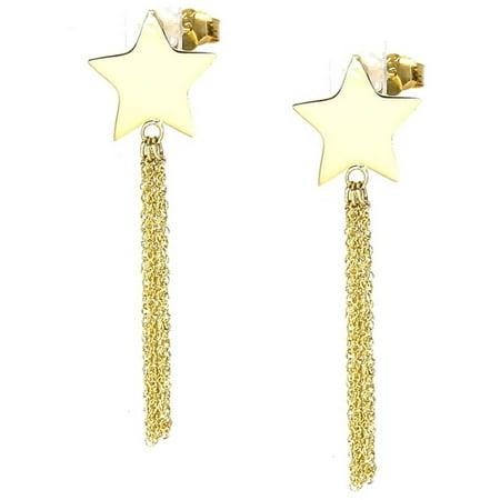 American Designs 14kt Yellow Gold Diamond-Cut Shooting Star Dangle and Drop Chain Post Earrings