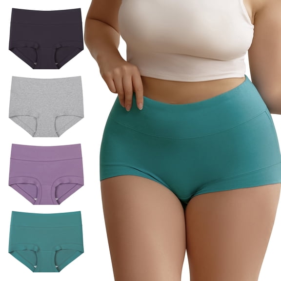 INNERSY Women's Plus Size Cotton Boxer Briefs XL-5XL High Waist Boyshort Underwear 4 Pack(3XL,Spring Lake)