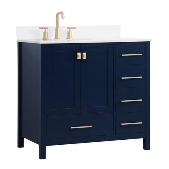 36 inch Single Bathroom Vanity in Blue with Backsplash
