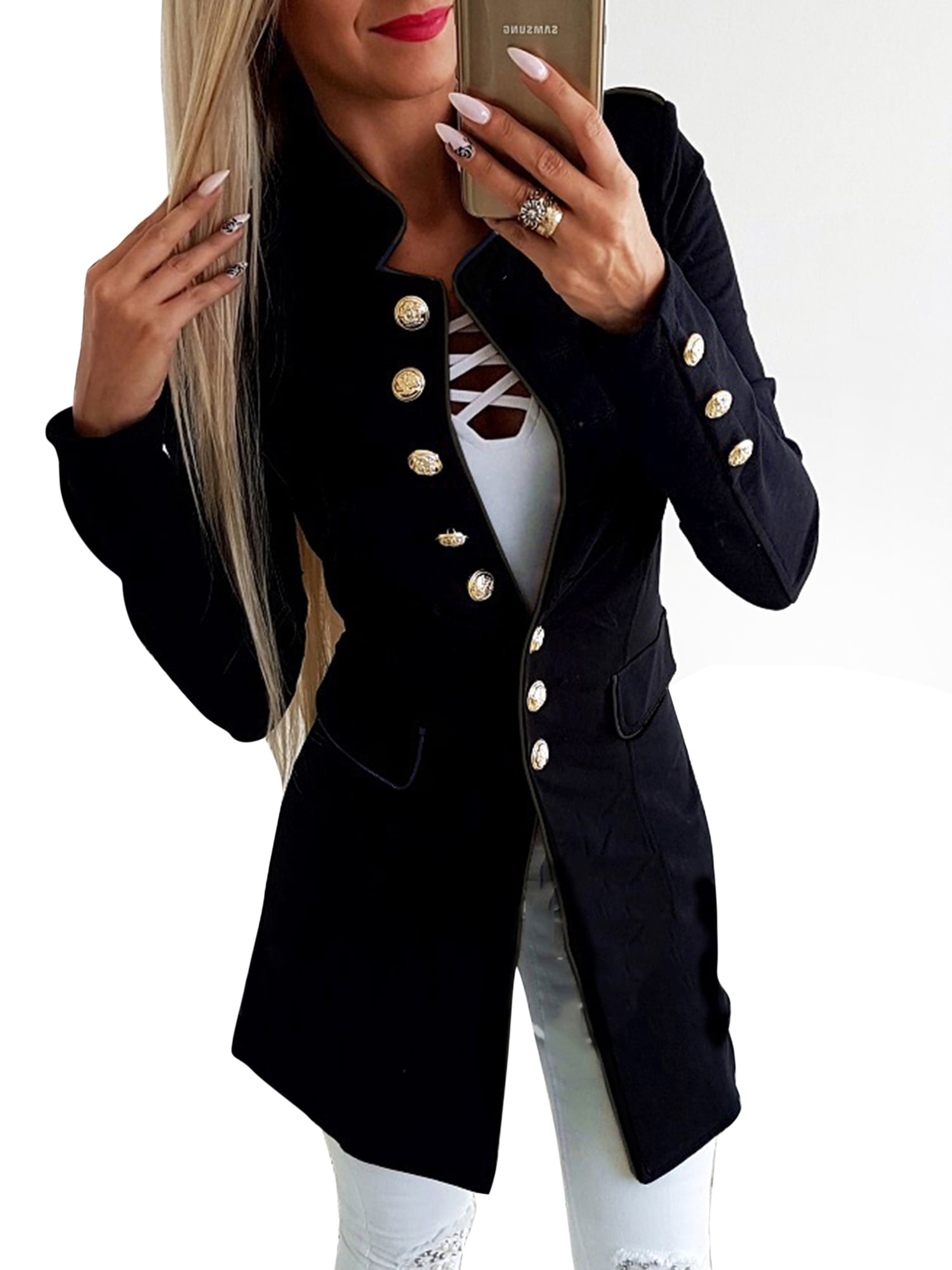 Women Career Long Sleeve Slim Casual Zip Suit Blazer Jacket Coat Tops Outwear