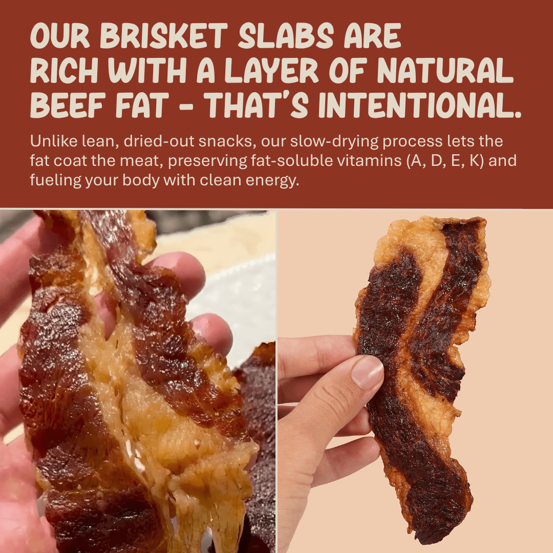 Grazly Beef Brisket Slab – Grass-Fed & Finished | Tender Beef Jerky Made with Only Meat & Salt | High-Protein Carnivore Snacks | Premium Brisket Jerky from 1lb Raw Meat | 5oz On-the-Go Snack Pack
