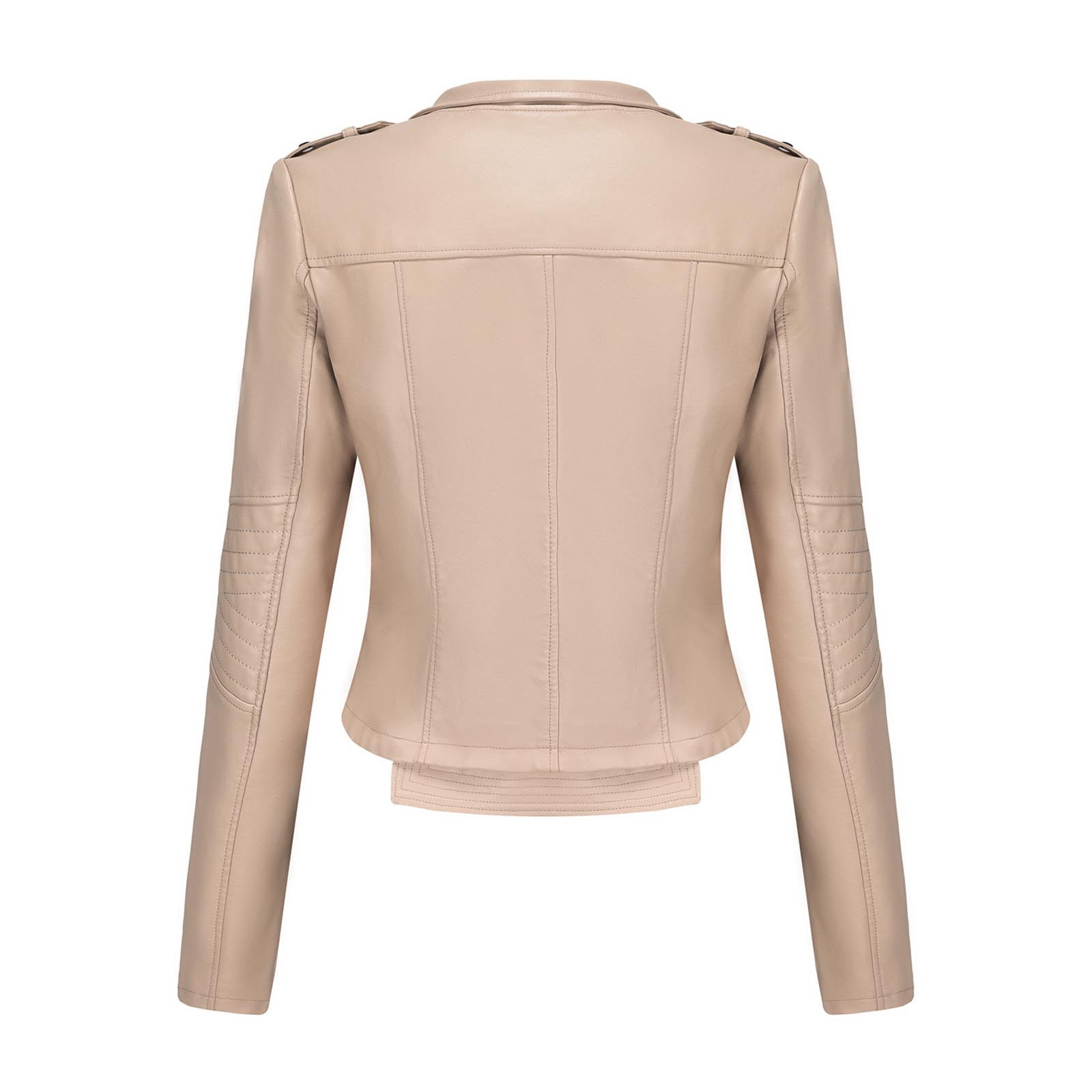 qolati Women Faux Leather Jackets Vintage Long Sleeve Zip Up Motorcycle Jacket 2024 Trendy Lightweight Collar Cropped Coats Outwear