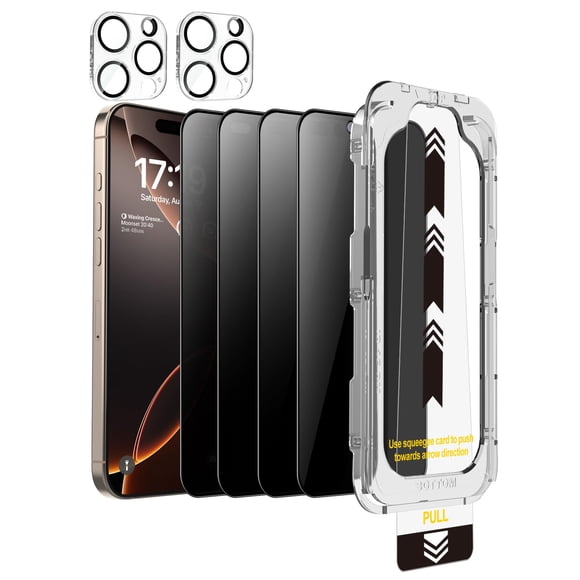 Protector de pantalla de privacidad, paquete de 4 unidades, lente de cámara para iPhone 16 Pro
