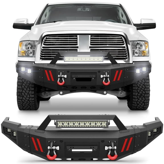 POFENZE Front Bumper for Dodge Ram 2500/3500 2010-2018 Truck Bumper with Winch Plate Lights and D-rings