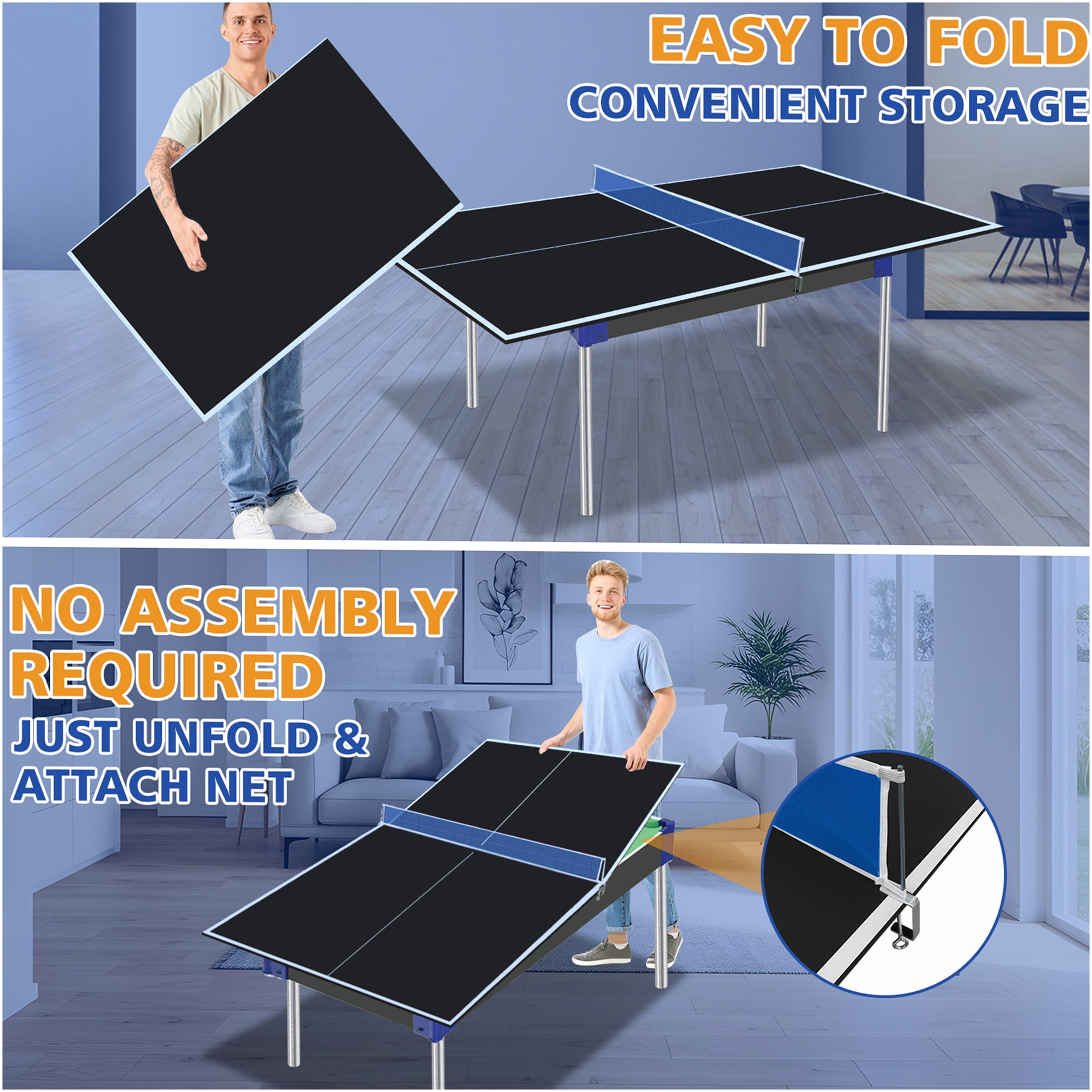 JERFIT 6x3ft Foldable Ping Pong Table Top, Black MDF Conversion Top for Indoor Table Tennis Games, Includes Net & Posts
