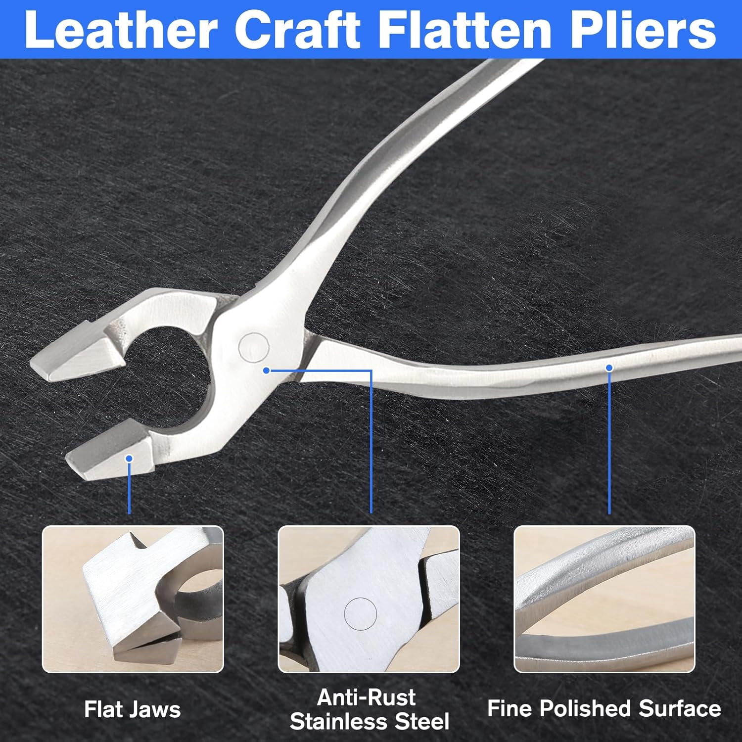 ABCISI 8 Inch Leathercraft Flatten Pliers, Straight Head Edge Adjustment Press Flatten Plier Clamp For Bag Belt Wallet, Labor Saving Flat-Nose Plier Leather Tools For Leather Working