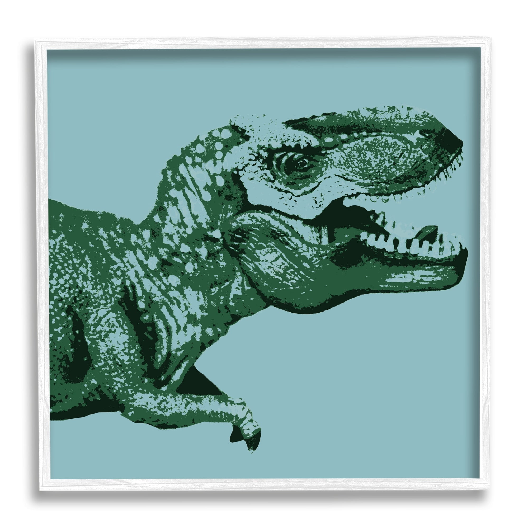Stupell Industries Pop Style T-Rex Dinosaur Kids Wildlife Design Graphic Art White Framed Art Print Wall Art, Design by Daphne Polselli
