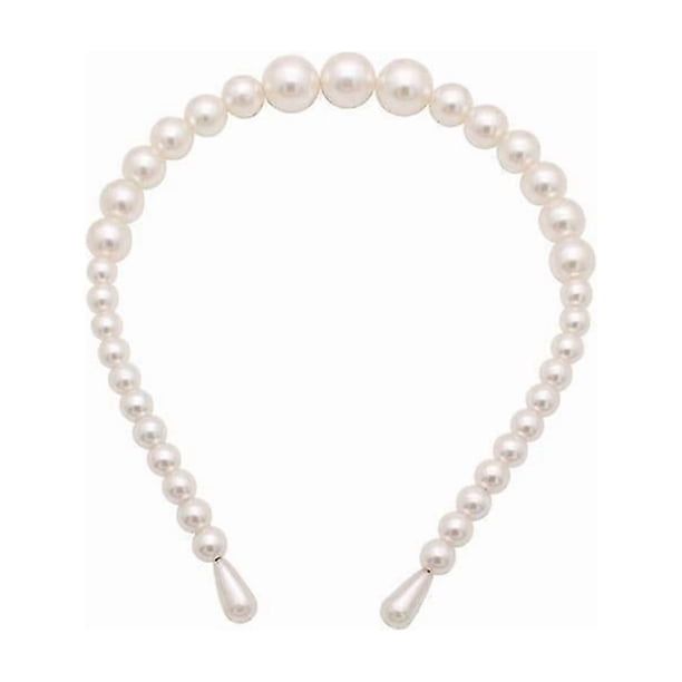 Wabjtam Wedding Padded Pearls Silver Headband, Headwear White Pearl Hair Hoop(3pcs)