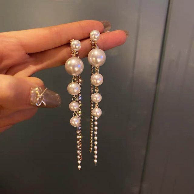 Pendientes largos con borlas y cristales de perlas elegantes, joyería para fiesta y boda JM