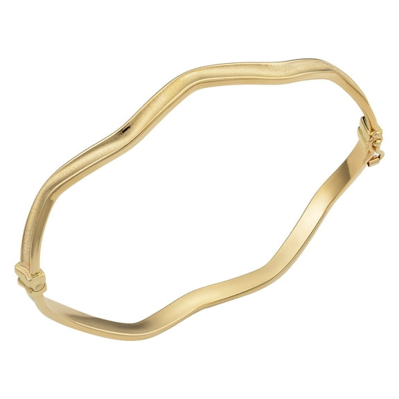 KoolJewelry 14k Yellow Gold 4mm Satin Finish and High Polish Wave Bangle Bracelet