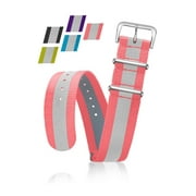 Reflective Bracelet Strap - Replacement Watchband or Wrist Band - Ballistic Nylon NATO Strap with Removable Stainless Steel Buckle - 22mm- Pink