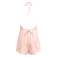 thumbnail image 4 of Summer Shorts Set for Women Linen Halter Neck Sleeveless Fitted Crop Top and High Waist Ties Shorts Outfit Pink S, 4 of 6
