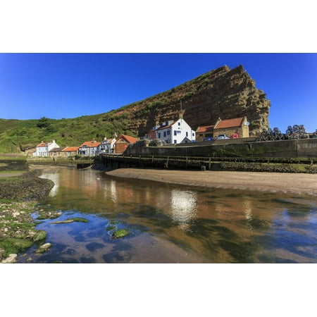 Harbour Cottages Beneath Steep Cliffs, Fishing Village, Low Tide in Summer Print Wall Art By Eleanor