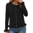 thumbnail image 2 of vigerkar Womens Casual Ruffle Cardigan Sweaters Button Up Crew Neck Long Sleeve Sweater Cute Soft Knit Tops (Black, M), 2 of 7