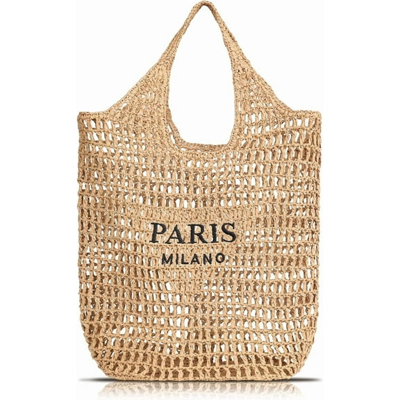 Pleneal Straw Beach Bags for Women - Women Beach Handmade Woven Tote Bag, Summer Mesh Hollow Shoulder Bag for Holiday