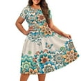 thumbnail image 3 of SCRAWLGOD Boho Mandala Flower Womens Dress Plus Size 4XL Butterfly Summer Dresses with Sleeves Midi Length Soft Swing Dress for Women Knee Length Wide Neck High Waist Dress for Vacations, 3 of 7