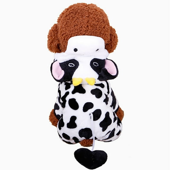 kedshhgu Halloween Dog Cow Costume Outfits Winter Warm Fleece Dog Cotton Padded Jacket Coat Funny Clothes for Teddy Yorkie Chihuahua