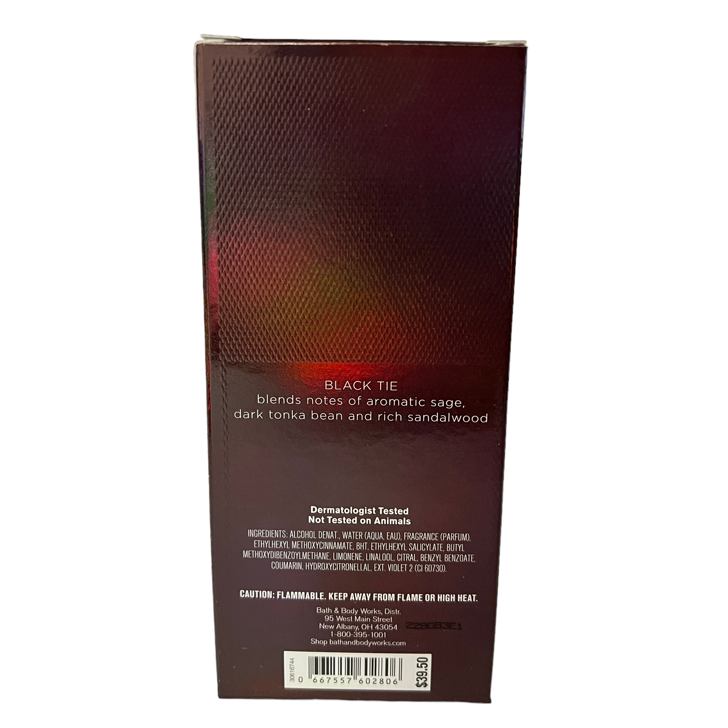 Bath & Body Works Black Tie Men's 1-Piece Cologne, Aromatic Sage Scent, 3.4 fl oz Bottle