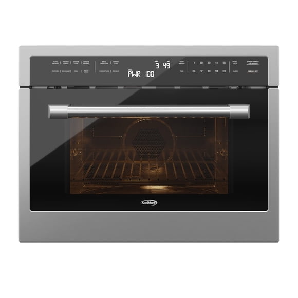 KoolMore Combinación de horno de convección y microondas integrado de 24 pulgadas con asador, puerta de cierre suave, potencia de 1000 vatios, acabado de acero inoxidable, pantalla LCD de control táct