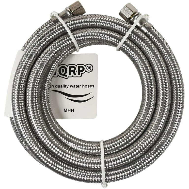 HQRP Universal Premium Braided Stainless Steel Refrigerator/Ice Maker Hose  with 1/4 Comp by 1/4 Comp Connection, 6-ft Burst Proof Water Supply Line