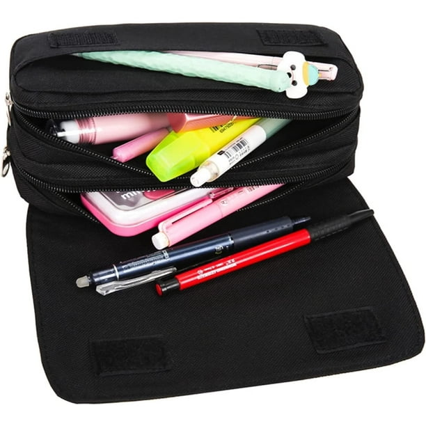 Estuche Para Lápices De Anime Con Doble Cremallera - Gran Capacidad, Diseño Black-Pink, Para Escuela Y Oficina