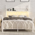 thumbnail image 4 of Metal Bed Frame Full Size with LED Lights, Modern Platform Bed with Charging Station, White, 4 of 12
