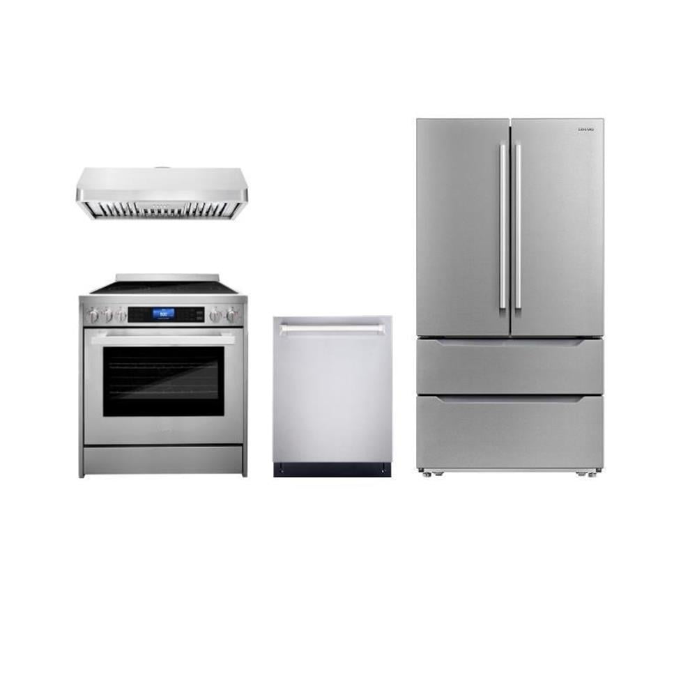 Cosmo 30 in. Electric Range & Range Hood & Dishwasher & Refrigerator Set