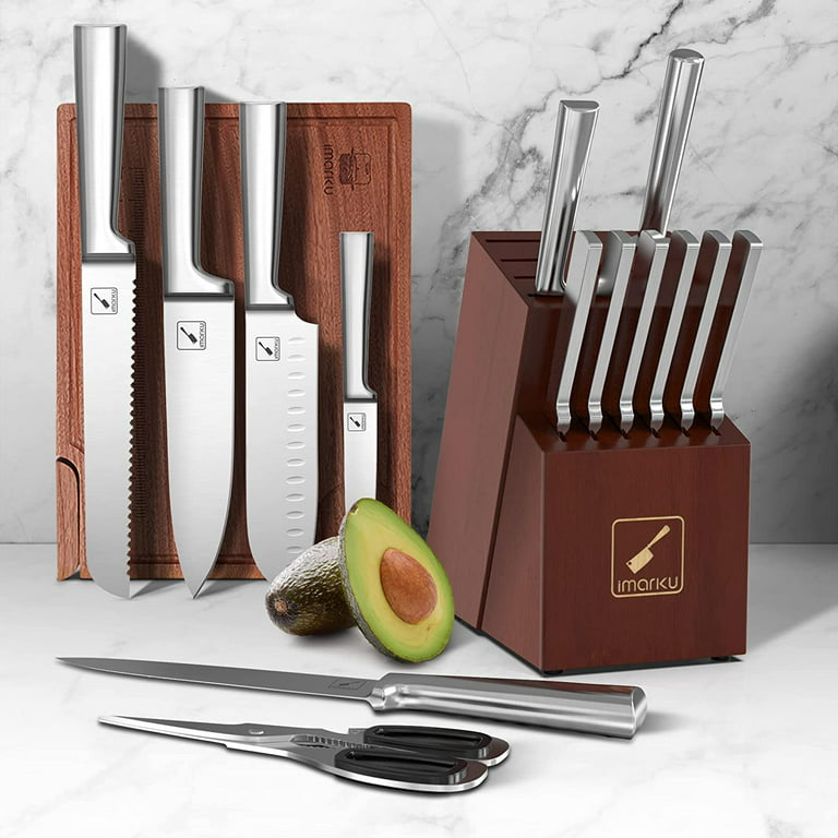 Set - imarku Kitchen Knife Set 15 Piece Japanese Stainless Steel Knife  Block Set with Sharpener - Dishwasher