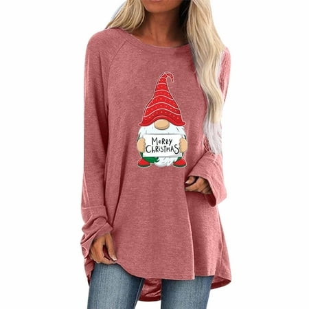 

Bospose Merry And Bright Christmas Shirt Girls O-Neck Shirt Long Sleeve Shirt Women Pink Bustier Top Fashion Women Print Comfortable Breathable Tops Women S Top Xxl