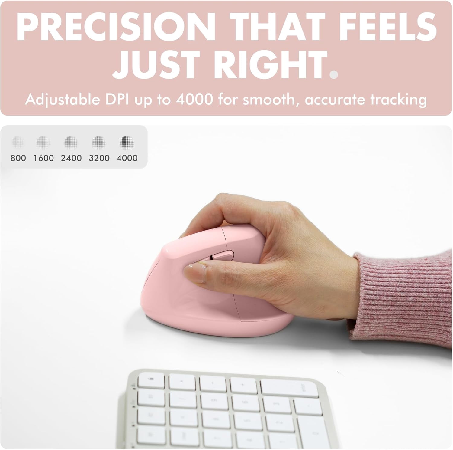 X9 Performance Wireless Vertical Ergonomic Mouse - (BT + 2.4Ghz) - Click in Comfort - Up to 4000 DPI, 6 Button, Rechargeable - Bluetooth Ergonomic Vertical Mouse Wireless - For Mac and PC - Pink