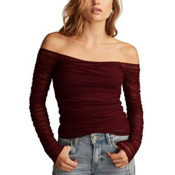 Lucky Brand Womens Ruched Off-The-Shoulde Windsor Wine L