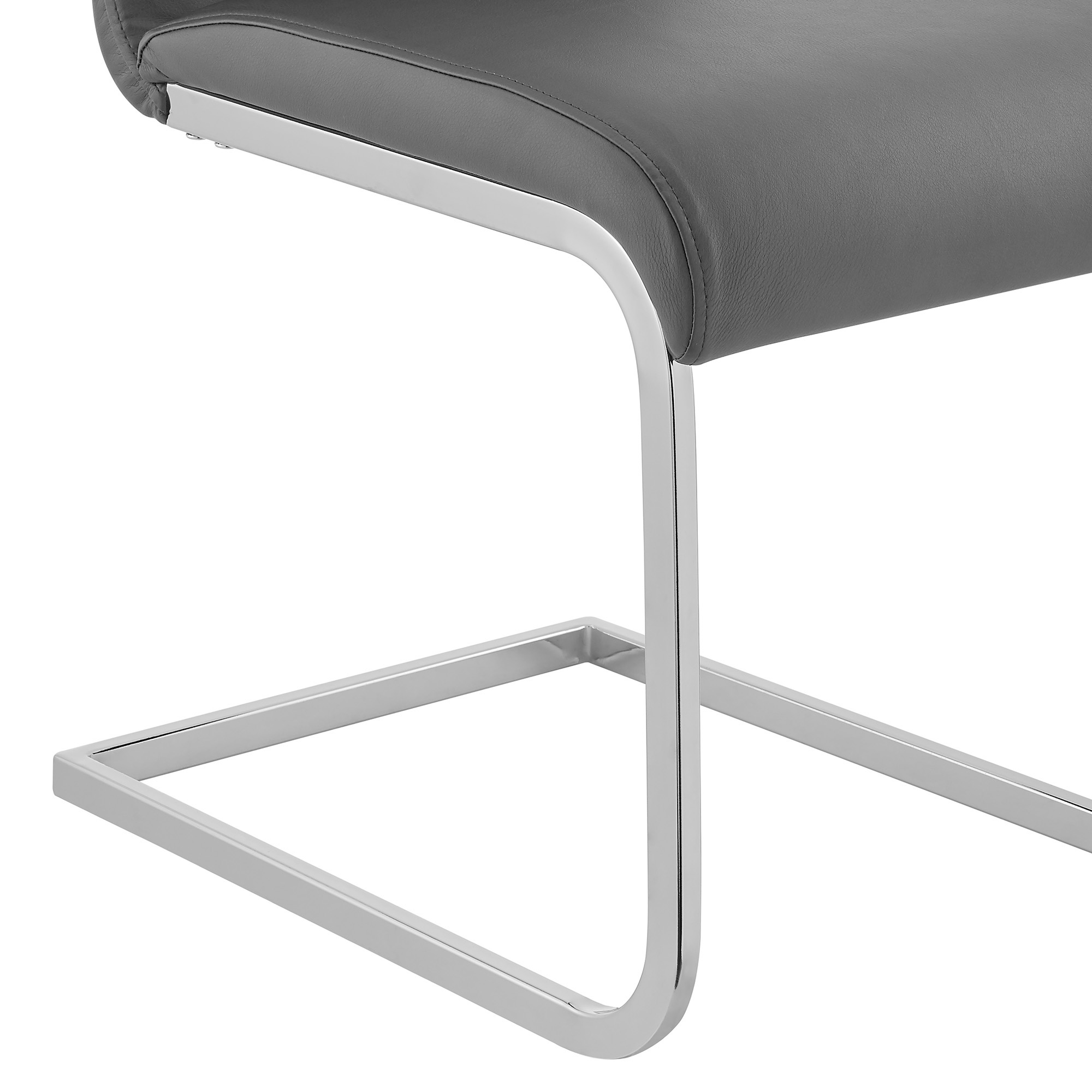 Amanda Contemporary Side Chair in Gray Faux Leather and Chrome Finish - Set of 6