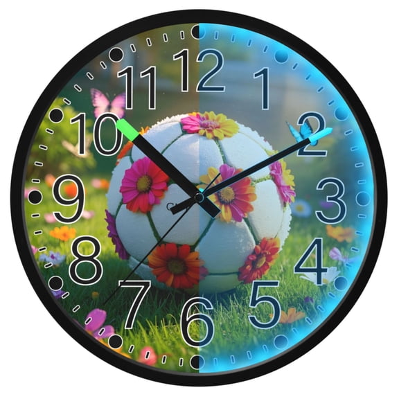 Ryvnso Flower on Football 12 Inch Night Light Wall Clock Silent Battery Operated Luminous Clocks