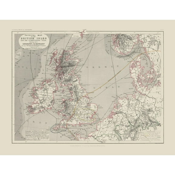 Historic Map - British Isles Orography Climatology - Petermann 1850 - 29.72 x 23 - Vintage Wall Art