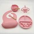 thumbnail image 1 of Juego de vajilla para niños, alimentos complementarios para bebés, vajilla de silicona para entrenamiento de alimentación, juego de 8 piezas, Baberos de alimentación impermeables de ajuste a, 1 of 3