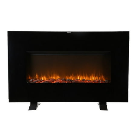 Fireplace Front Replacement Ainfox Electrical Fireplace Heater Stove with Wall-Mounted Black Flat Tempered Glass Front Panel Remote Control 700W 1500W ()
