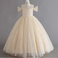 thumbnail image 4 of WMQPNNS Flower Girls Dress Sparkle Tutu Dress Girls Dresses Cold Shoulder Long A Line Wedding Party Ball Gown Girl Clothes, Dress for Age 11-12 Years, Gold, 4 of 9