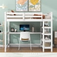 thumbnail image 2 of Full Size Loft Bed, Wood Loft Bed with Desk, Bed Frame with 4 Storage Shelves and Full-Length Guardrail, Loft Bed for Boys and Girls Bedroom, White, 2 of 7